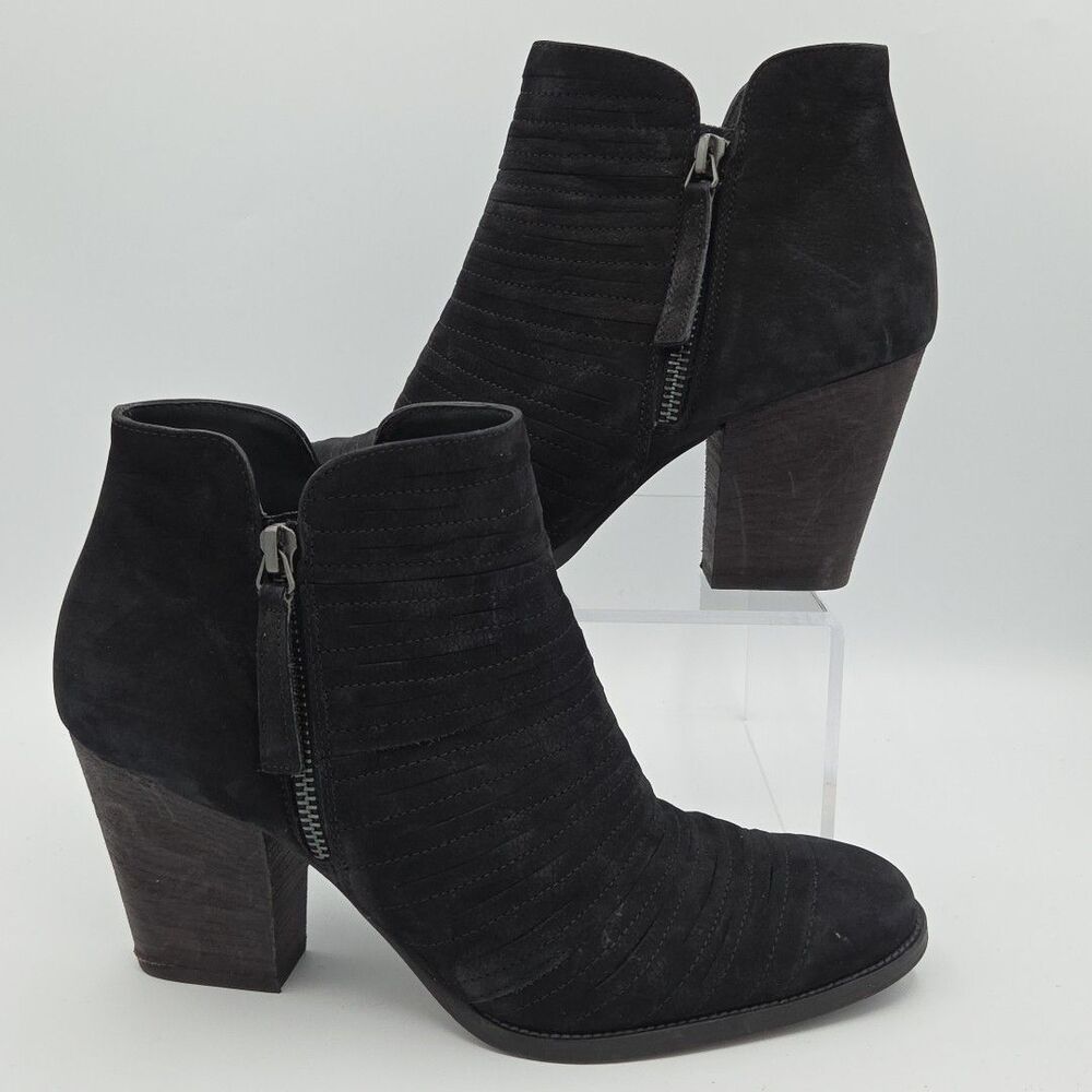 Paul Green Malibu Sliced Zip Bootie Black Suede Chunky Heel UK Sz 6 (US 8.5)